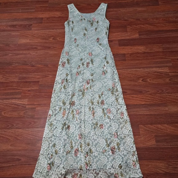Romantic 90s Floral Lace Overlay Maxi Dress Cottagecore Ethereal Womens 8 - Picture 6 of 7